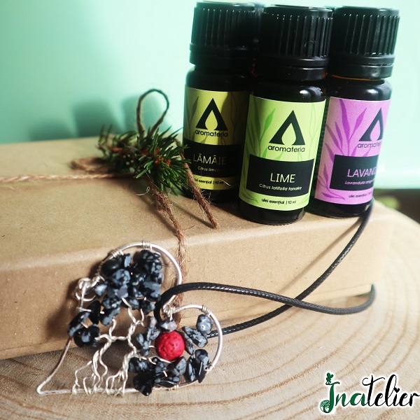 Pandantiv obsidian Copacul Vietii ❤️pentru aromatarepie handmade Positivity